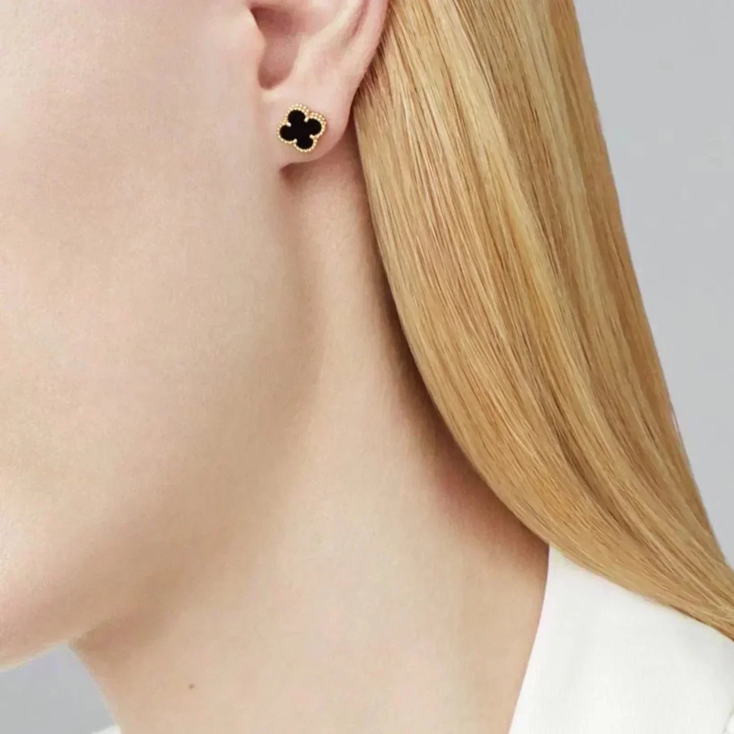 [✨ROSE💎]CLOVER MINI 9.5MM BLACK MOP EARRINGS