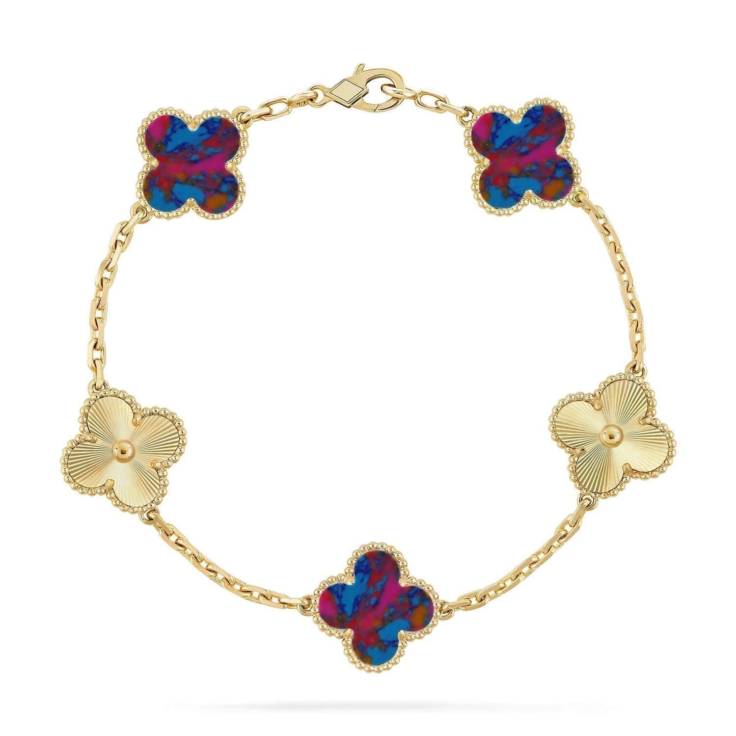 [✨ROSE💎]CLOVER 5 MOTIF COLOR GEMSTONES BRACELET COLLECTION