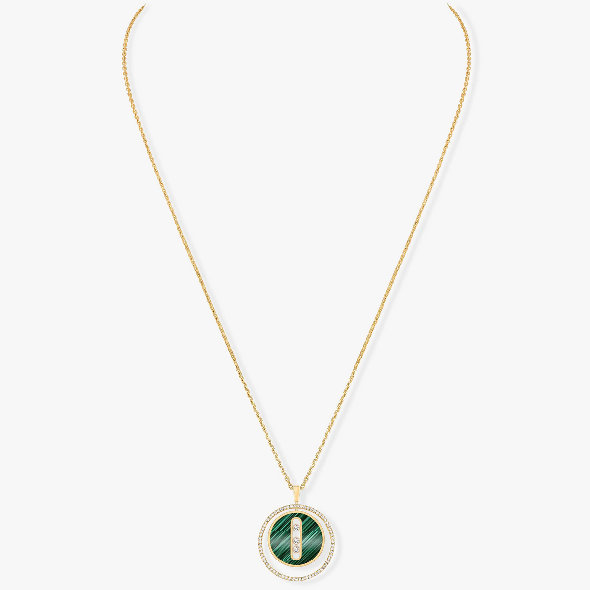 [✨ROSE💎]LUCKY MOVE 3 DIAMOND MALACHITE GOLD DIAMOND NECKLACE