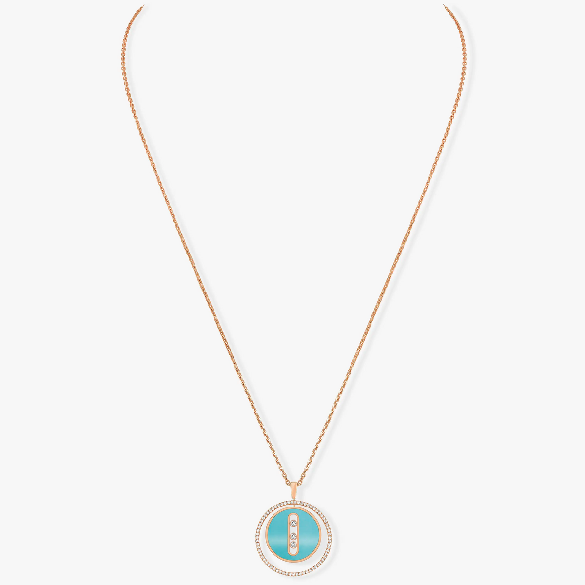 [✨ROSE💎]LUCKY MOVE 3 DIAMONDS TURQUOISE PINK GOLD DIAMOND NECKLACE