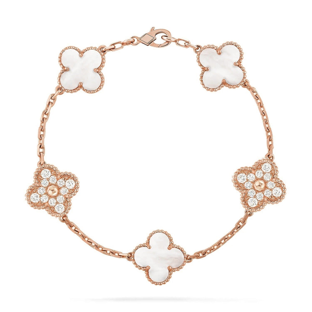 [✨ROSE💎]CLOVER WHITE PEARL MOP 5 MOTIF BRACELET COLLECTION