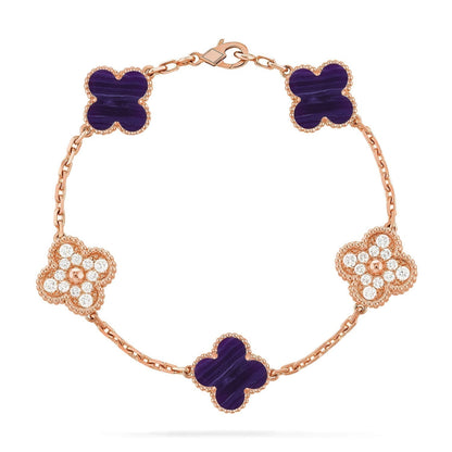 [✨ROSE💎]CLOVER 5 MOTIF PURPLE STRIPES BRACELET COLLECTION