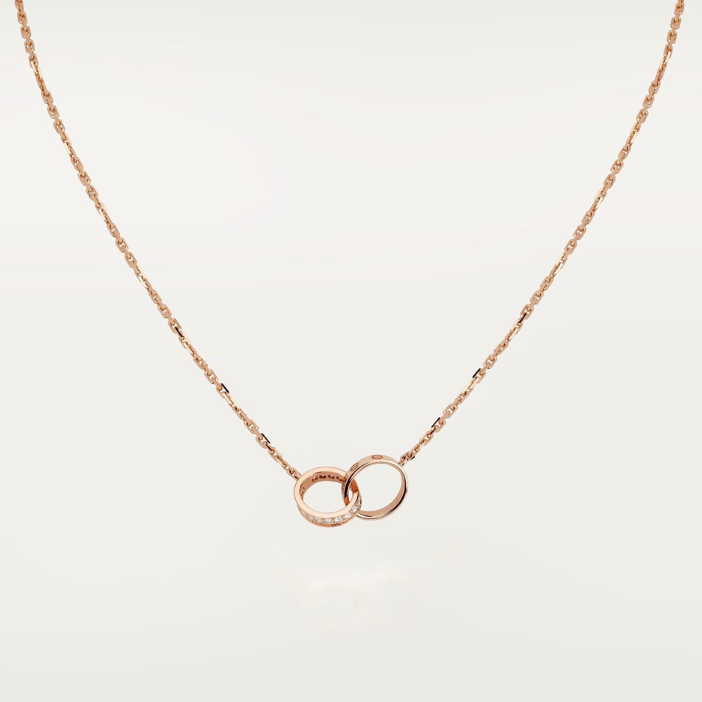 [✨ROSE💎]LOVE DOUBLE RING HALF DIAMOND NECKLACE