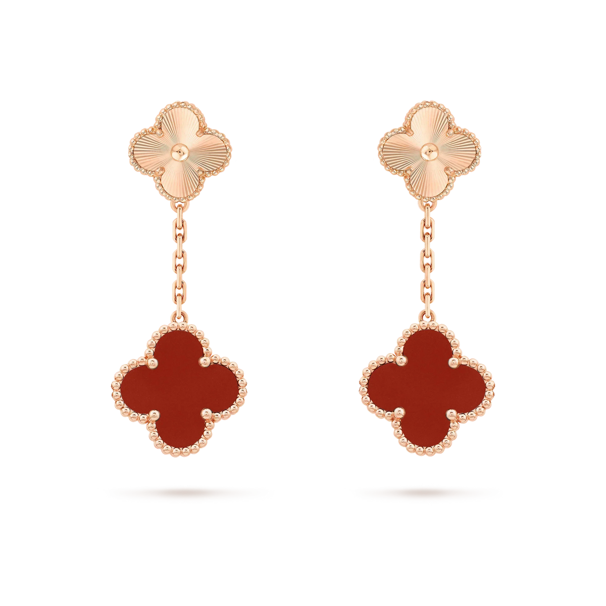 [✨ROSE💎]CLOVER 2 MOTIF  LASER CARNELIAN EARRINGS