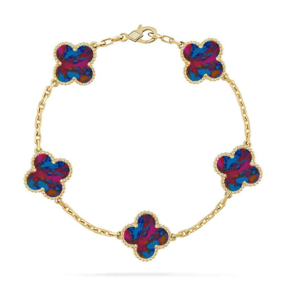 [✨ROSE💎]CLOVER 5 MOTIF COLOR GEMSTONES BRACELET COLLECTION