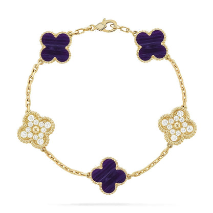 [✨ROSE💎]CLOVER 5 MOTIF PURPLE STRIPES BRACELET COLLECTION