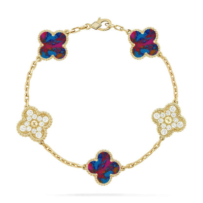 [✨ROSE💎]CLOVER 5 MOTIF COLOR GEMSTONES BRACELET COLLECTION