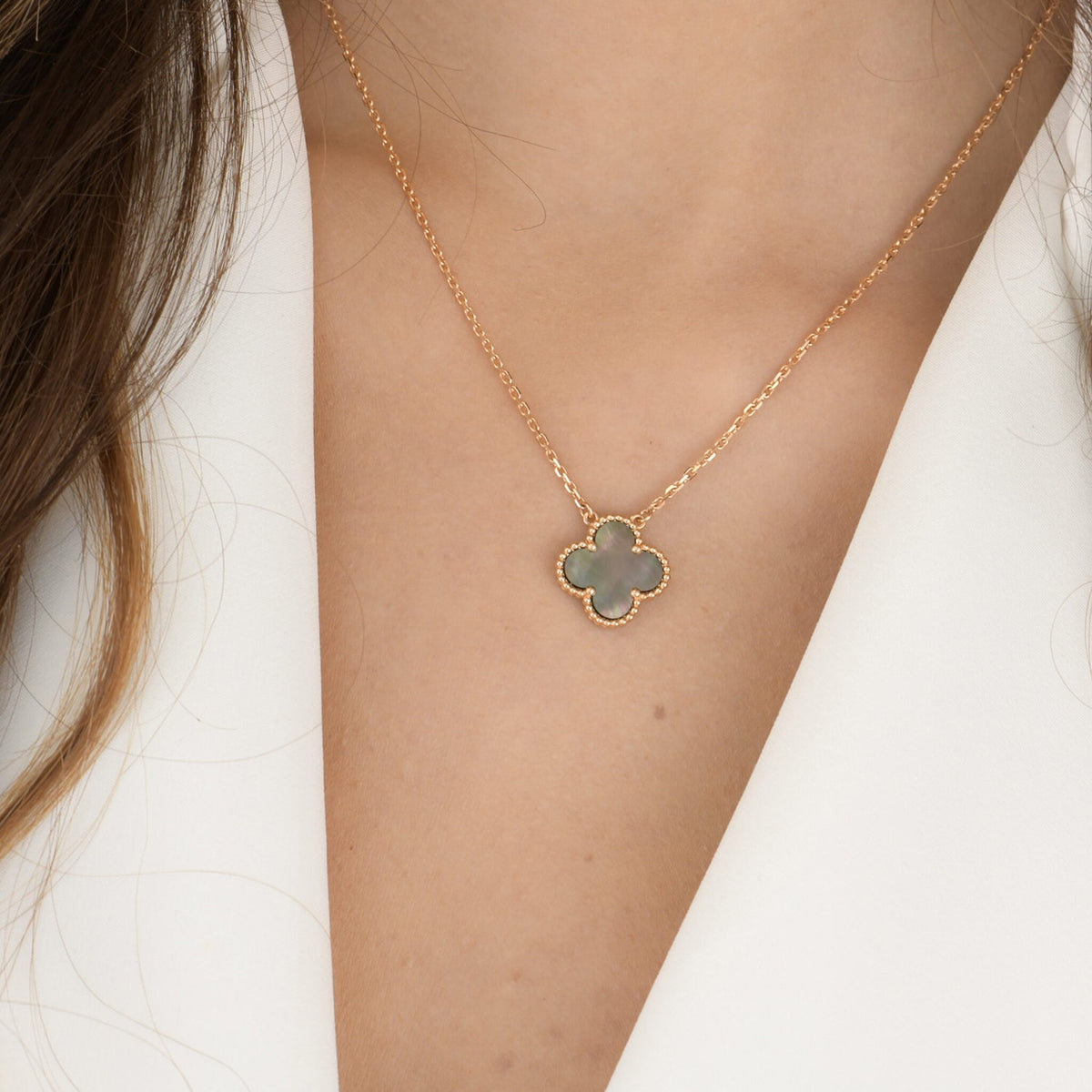[✨ROSE💎]CLOVER 15MM  GRAY MOTHER OF PEARL NECKLACE