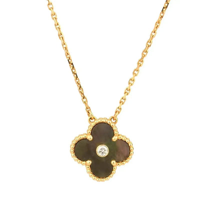 [✨ROSE💎]CLOVER 15MM DIAMOND AND MOTHER-OF-GREY NECKLACE