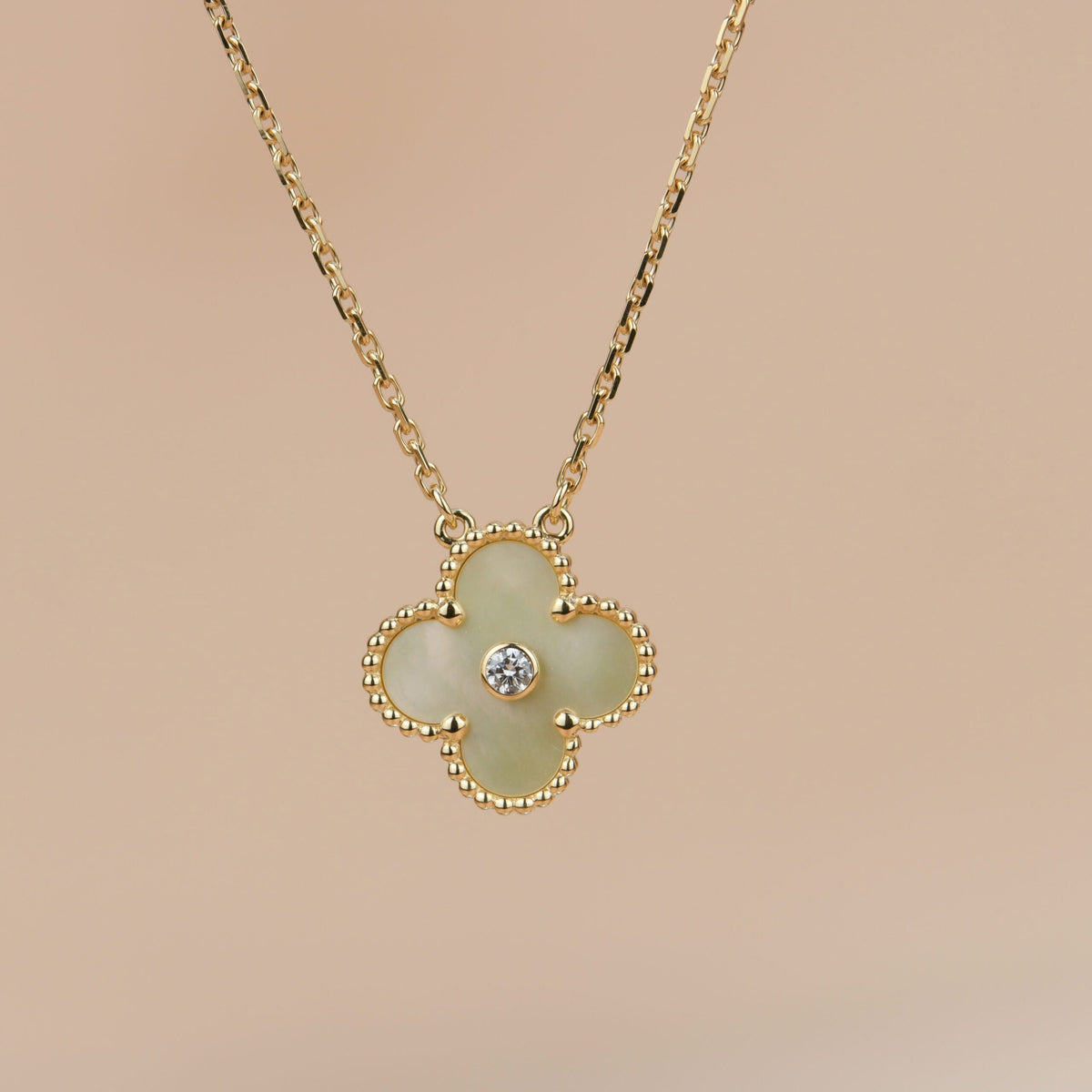 [✨ROSE💎]CLOVER 15MM DIAMOND GOLD MOTHER OF PEARL NECKLACE