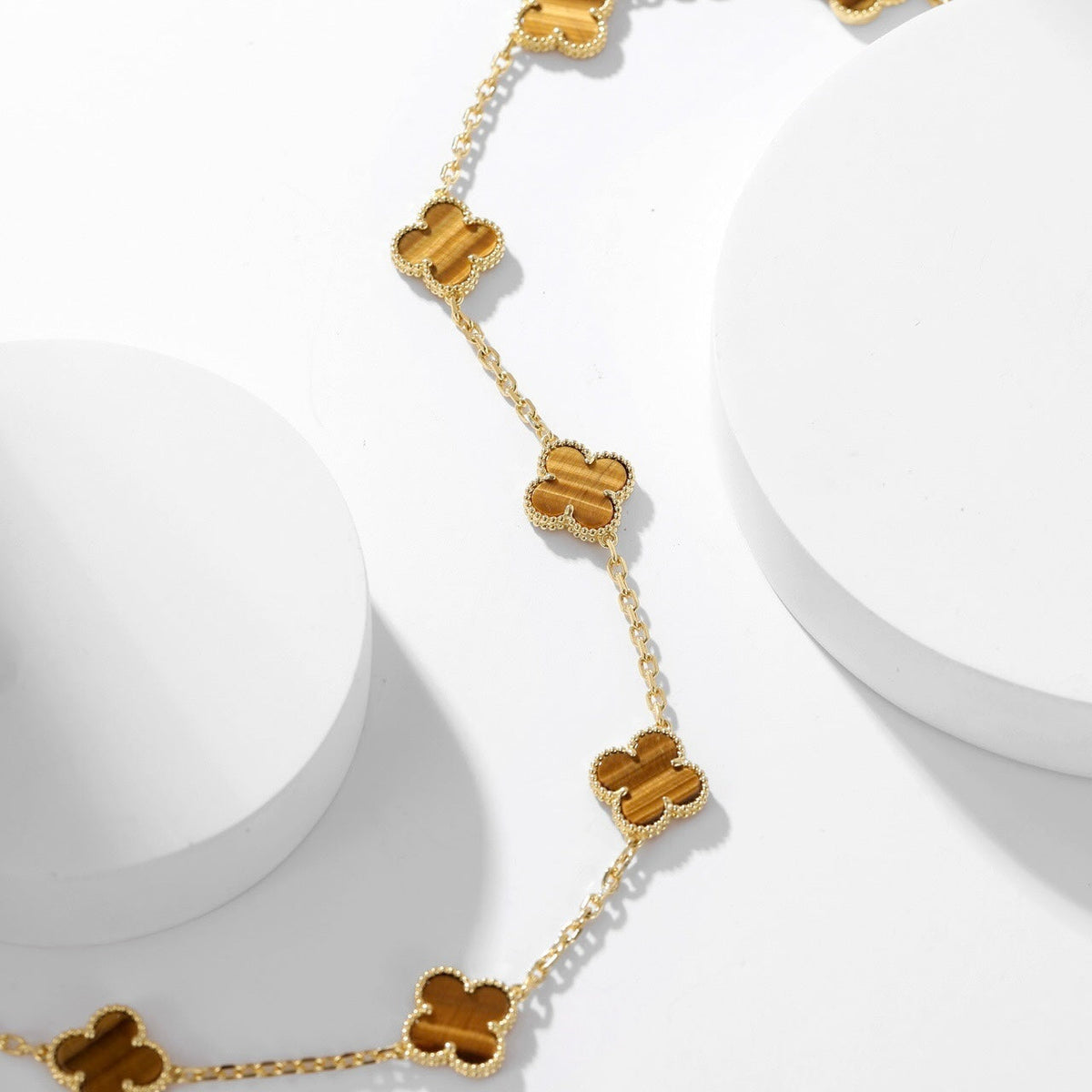 [✨ROSE💎]CLOVER 10 MOTIFS TIGER EYE NECKLACE