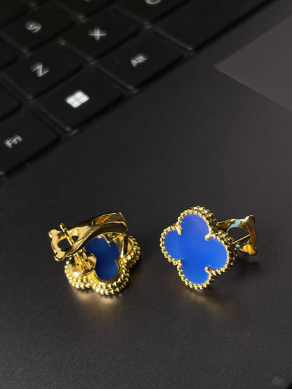 [✨ROSE💎] CLOVER MEDIUM 1 MOTIF BLUE MOTHER OF PEARL STUD EARRINGS