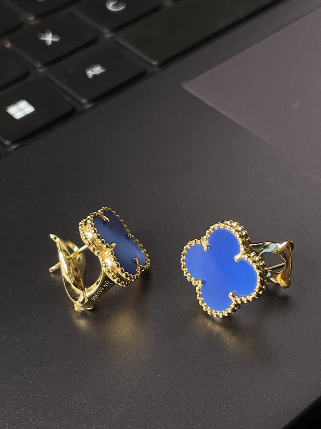 [✨ROSE💎] CLOVER MEDIUM 1 MOTIF BLUE MOTHER OF PEARL STUD EARRINGS
