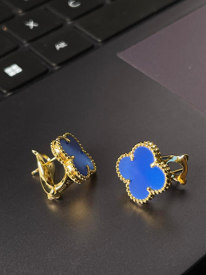 [✨ROSE💎] CLOVER MEDIUM 1 MOTIF BLUE MOTHER OF PEARL STUD EARRINGS