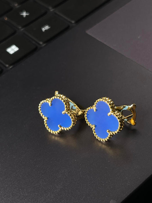 [✨ROSE💎] CLOVER MEDIUM 1 MOTIF BLUE MOTHER OF PEARL STUD EARRINGS