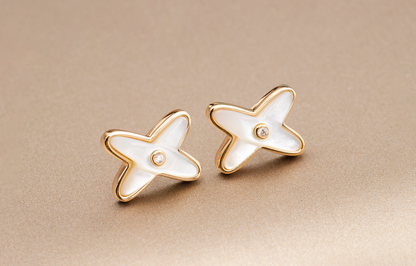 [✨ROSE💎]JEUX DE WHITE MOP ROSE GOLD DIAMOND EARRINGS