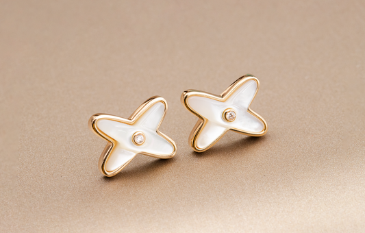 [✨ROSE💎]JEUX DE WHITE MOP ROSE GOLD DIAMOND EARRINGS