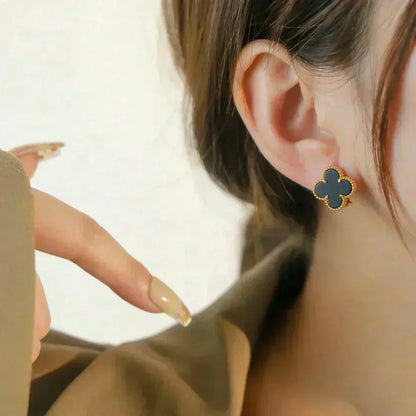 [✨ROSE💎]CLOVER MEDIUM 1 MOTIFS  ONYX STUD EARRINGS