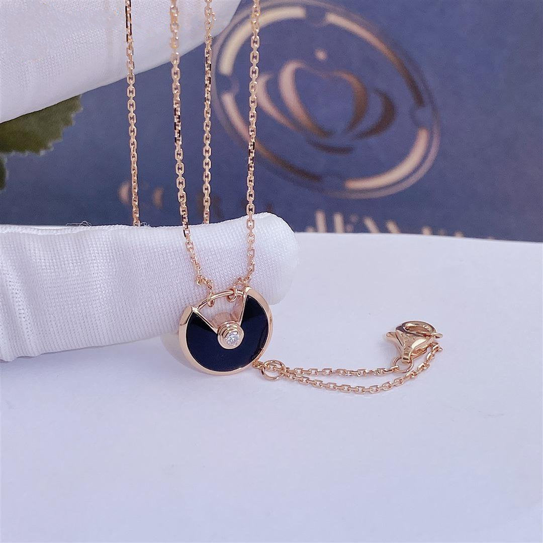 [✨ROSE💎]AMULETTE ROSE GOLD ONYX NECKLACE