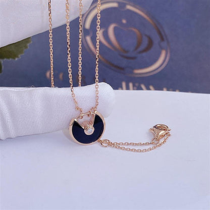 [✨ROSE💎]AMULETTE ROSE GOLD ONYX NECKLACE