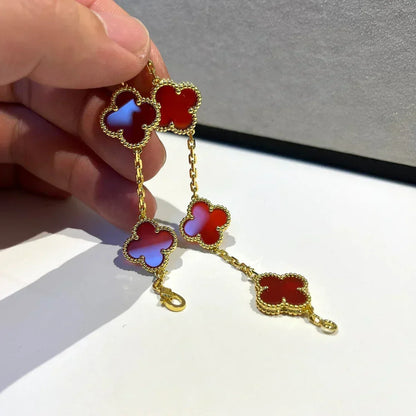[✨ROSE💎] CLOVER 5 MOTIF RED CORNELIAN BRACELET COLLECTION