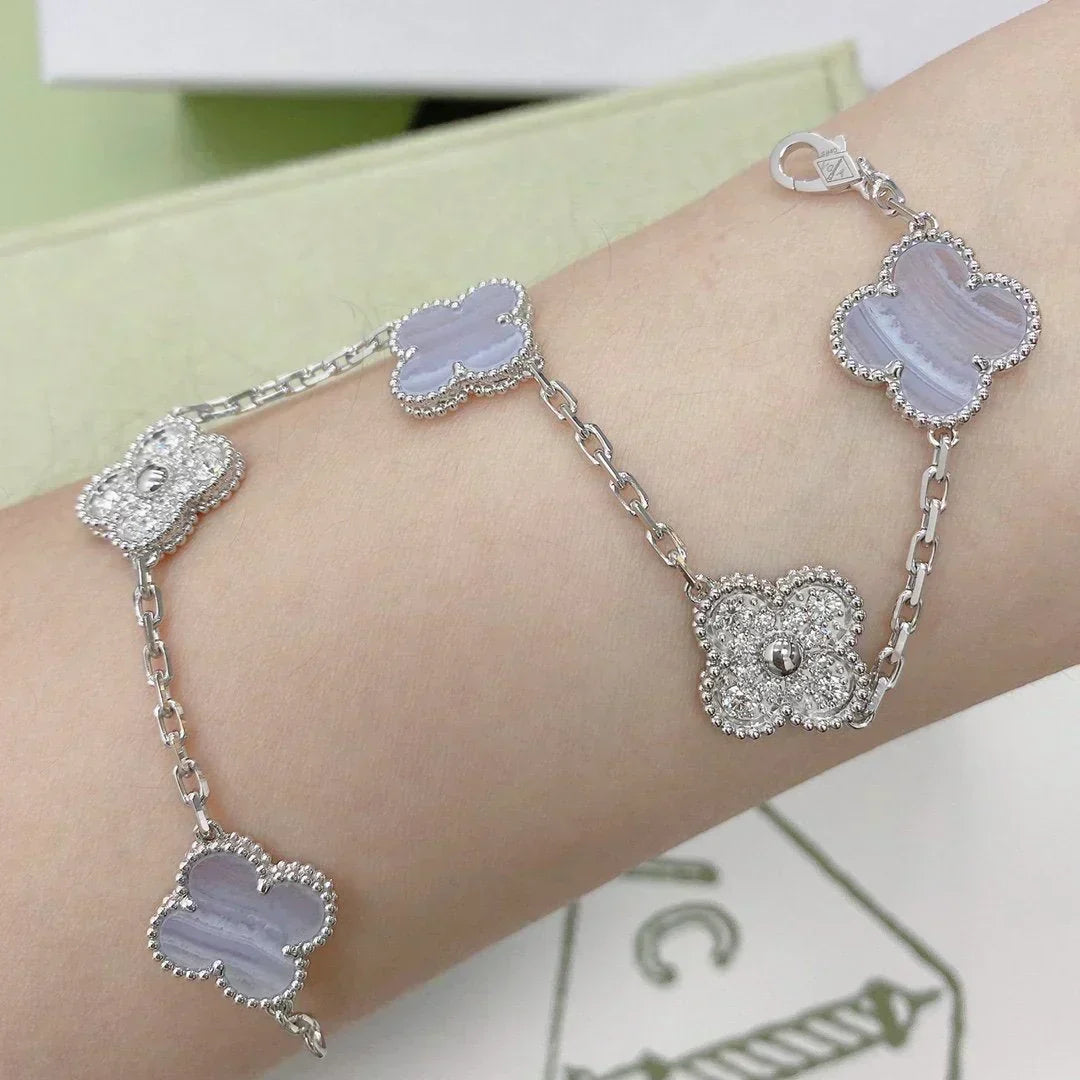 [✨ROSE💎] CLOVER 5 MOTIF PURPLE CHALCEDONY BRACELET COLLECTION