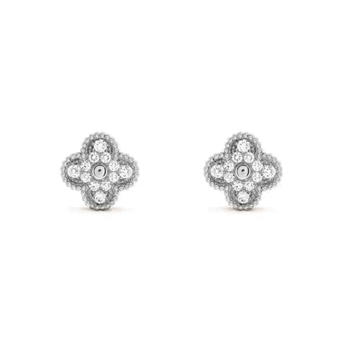 [✨ROSE💎]CLOVER 1 MOTIFS DIAMOND STUD EARRINGS SILVER