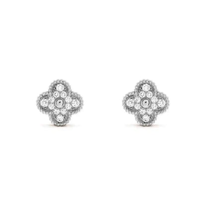 [✨ROSE💎]CLOVER 1 MOTIFS DIAMOND STUD EARRINGS SILVER