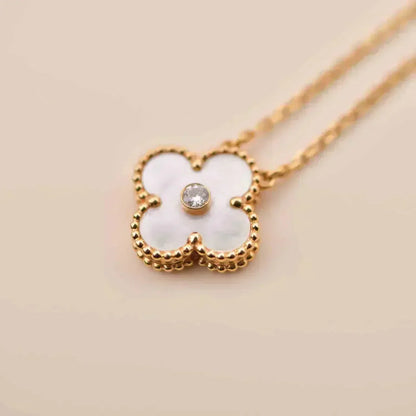 [✨ROSE💎]CLOVER 15MM DIAMOND WHITE FRITILLARIA NECKLACE