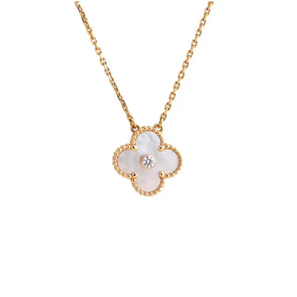 [✨ROSE💎]CLOVER 15MM DIAMOND WHITE FRITILLARIA NECKLACE