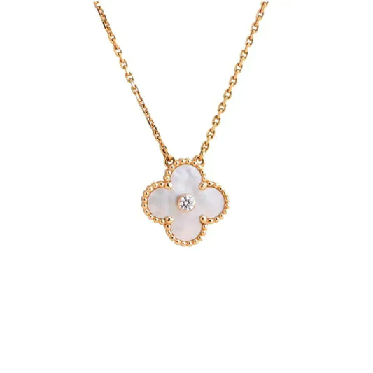[✨ROSE💎]CLOVER 15MM DIAMOND WHITE FRITILLARIA NECKLACE