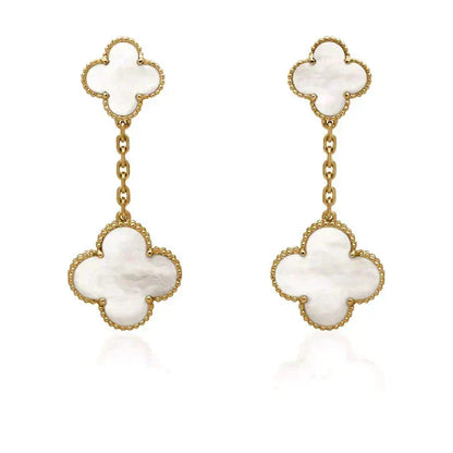 [✨ROSE💎]CLOVER 2 MOTIF WHITE MOP EARRINGS