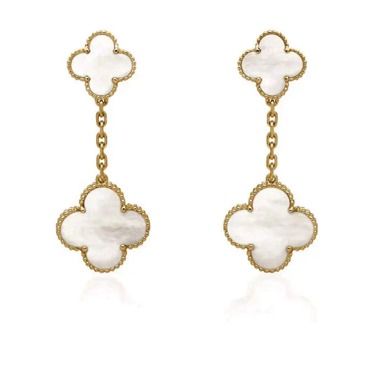 [✨ROSE💎]CLOVER 2 MOTIF WHITE MOP EARRINGS
