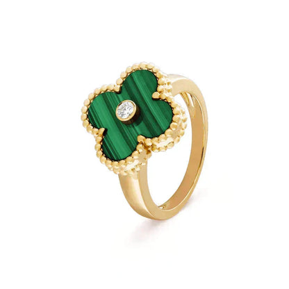 [✨ROSE💎]CLOVER MALACHITE RING GOLD DIAMOND